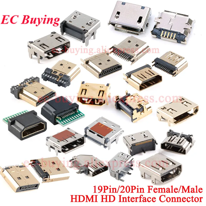 

10Pcs/2pc HDMI HD Interface Connector SMD 19 Pin 19P Vertical Right Angle HDMI Jack Port Socket Surface Mound PCB Receptacle SMT