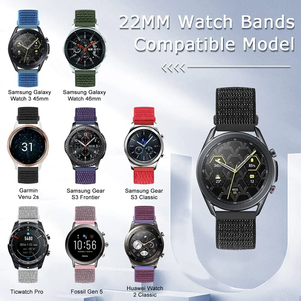 Нейлоновый ремешок с петлей 20 мм 22 мм для Samsung Galaxy Watch 5/4 40 мм 44 мм, спортивный браслет, совместимый с Huawei Watch 2 Classic