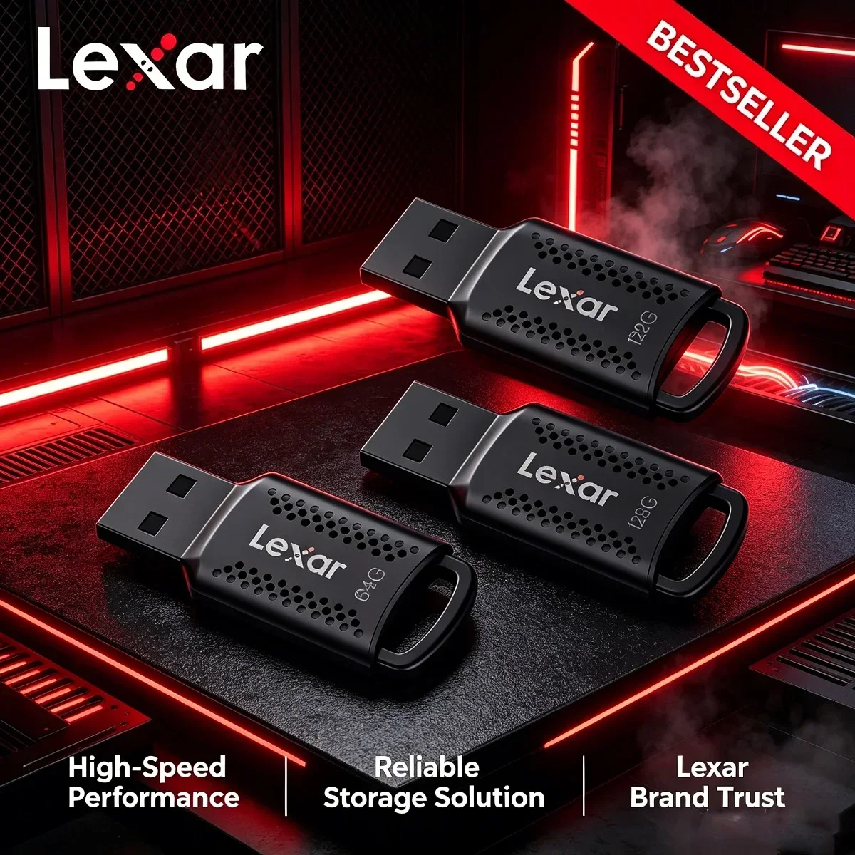 Lexar V400 USB Flash Drive USB 3.2 Black Memory Stick 32GB 64GB 128GB Original Flash U Disk for Computer Pro Max
