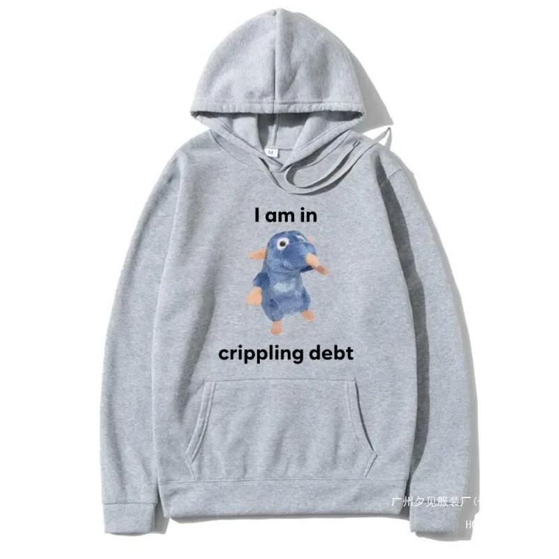 أنا في Crippling Debt هوديي لطيف وممتع نمط الماوس مطبوعة هوديي الرجال والنساء ملابس رياضية موضة ملابس الشارع