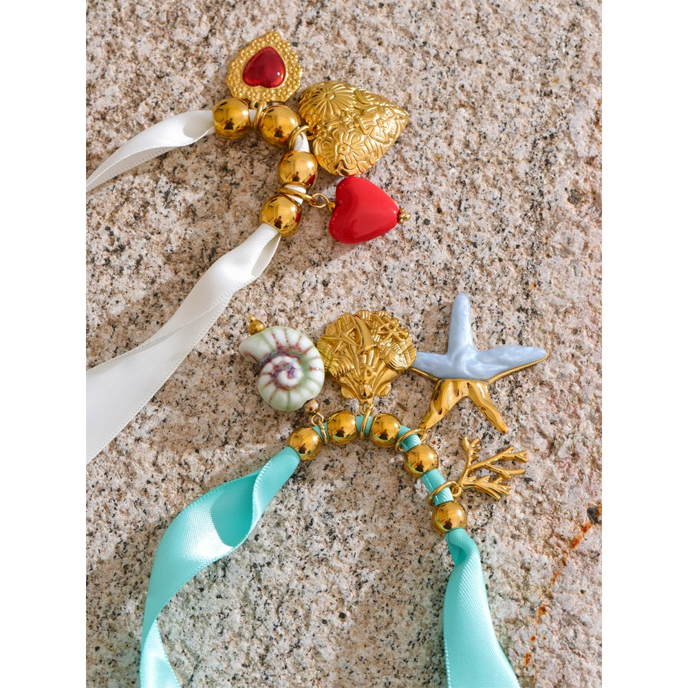 Yhpup 2PC Shoelace White Blue Ribbon Heart Starfish Shell Charm Pendant Shoes Laces Canvas Casual Shoelace Handmade Accessories