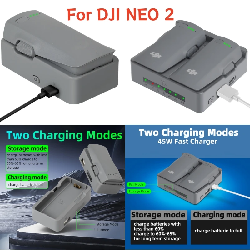 Akkuladegerät für DJI NEO 2 Einzel-/Dual-Modus-Ladestation USB-Schnellladegerät Schnelles Laden 5V/3A Eingang Tragbares Zubehör