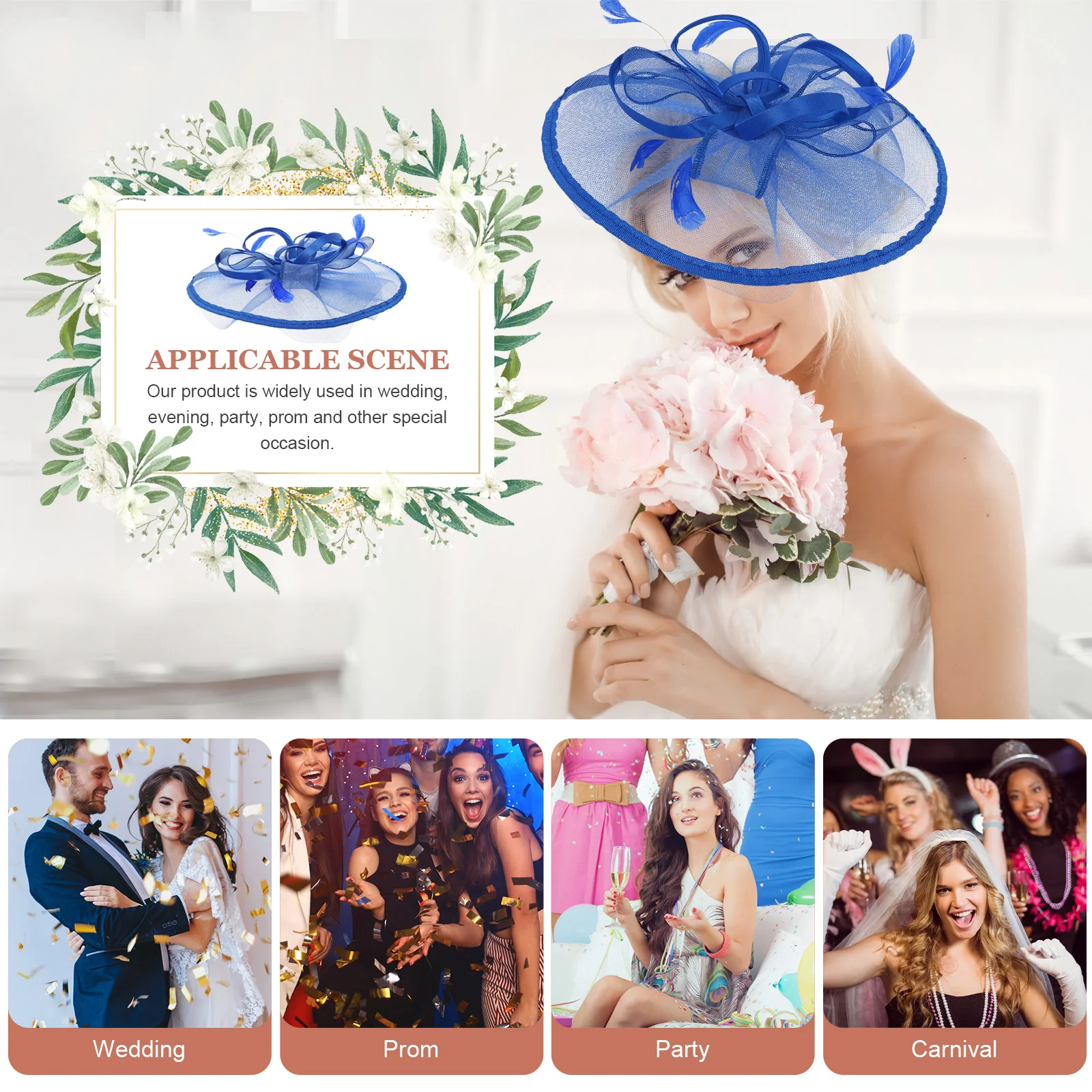 

Turquoise Mesh Headdress Black Flower Hair Clip Elastic Hat Bridal Quill Headpiece Wedding Banquet Party Accessories Durable