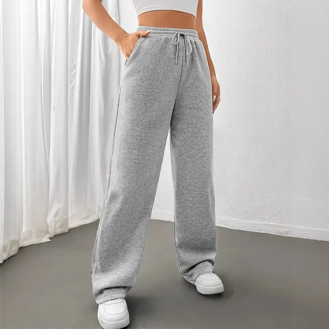 بنطال رياضي فضفاض كاجوال سميك عالي الخصر للنساء لموسم الخريف والشتاء بنطال مريح من ألياف البوليستر