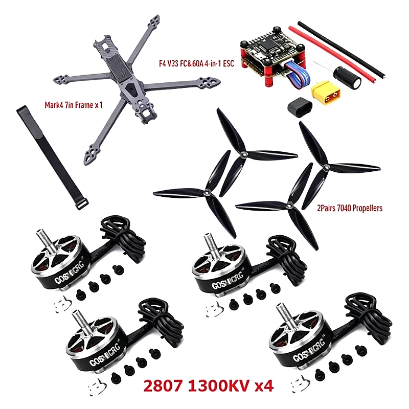 

Mark4 Mark 4 7inch 295mm FPV Carbon Fiber Frame F4 V3S PLUS Stack BLS 60A ESC 2807 1300KV Brushless Motor 7040 Propeller RC Kit