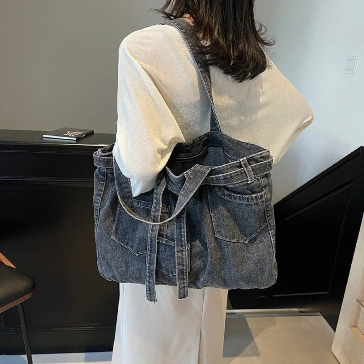 Denim Women Shoulder Bag Large Capacity Female Hobos Handbag Design Casual Big Totes Blue Ladies Hand Bags Canvas Crossbody Bags