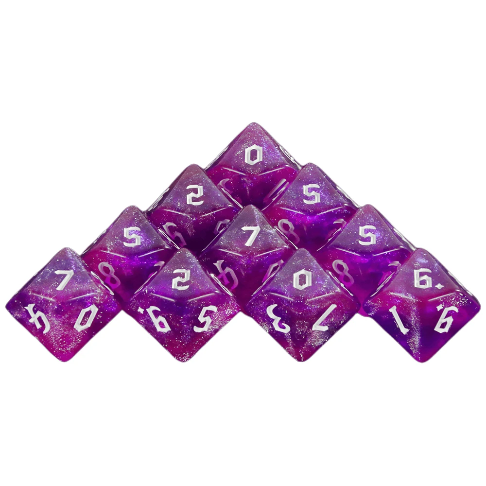 Polyhedral 10 Sided Glitter Mixed Color Digital D10(0-9) Dice Set 10pcs for DND Boardgame,educational Accessories Gaming