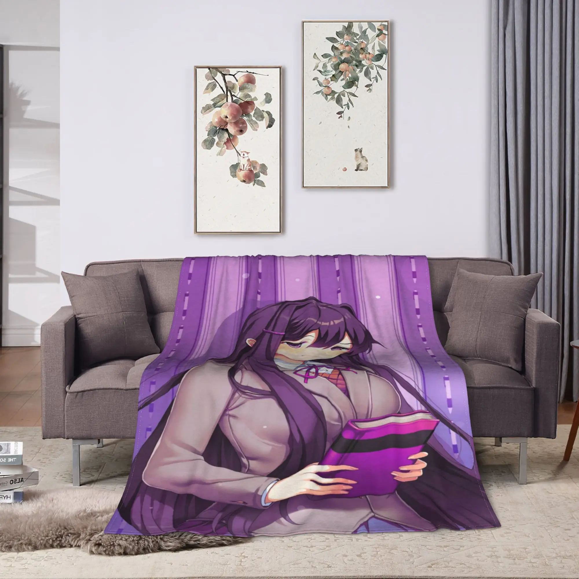 DDLC Anime Girl Y-Yuri Flannel Blanket Adults  Warm Soft Throw Blanket Winter Outdoor Bedspread Sofa Bed Cover