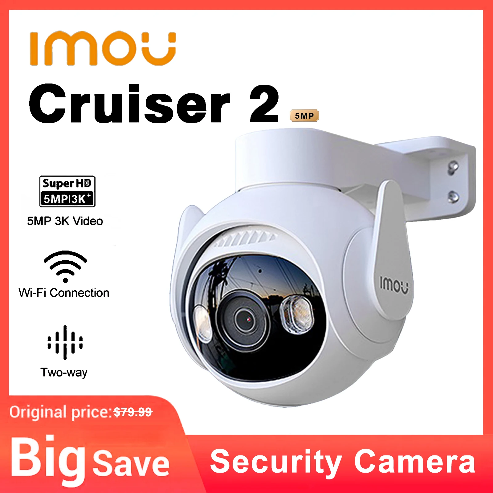 

MOU Cruiser 2 5MP WiFi PTZ Camera Outdoor Security Protection Smart Tracking Human Detection surveillance Camera Night Vision