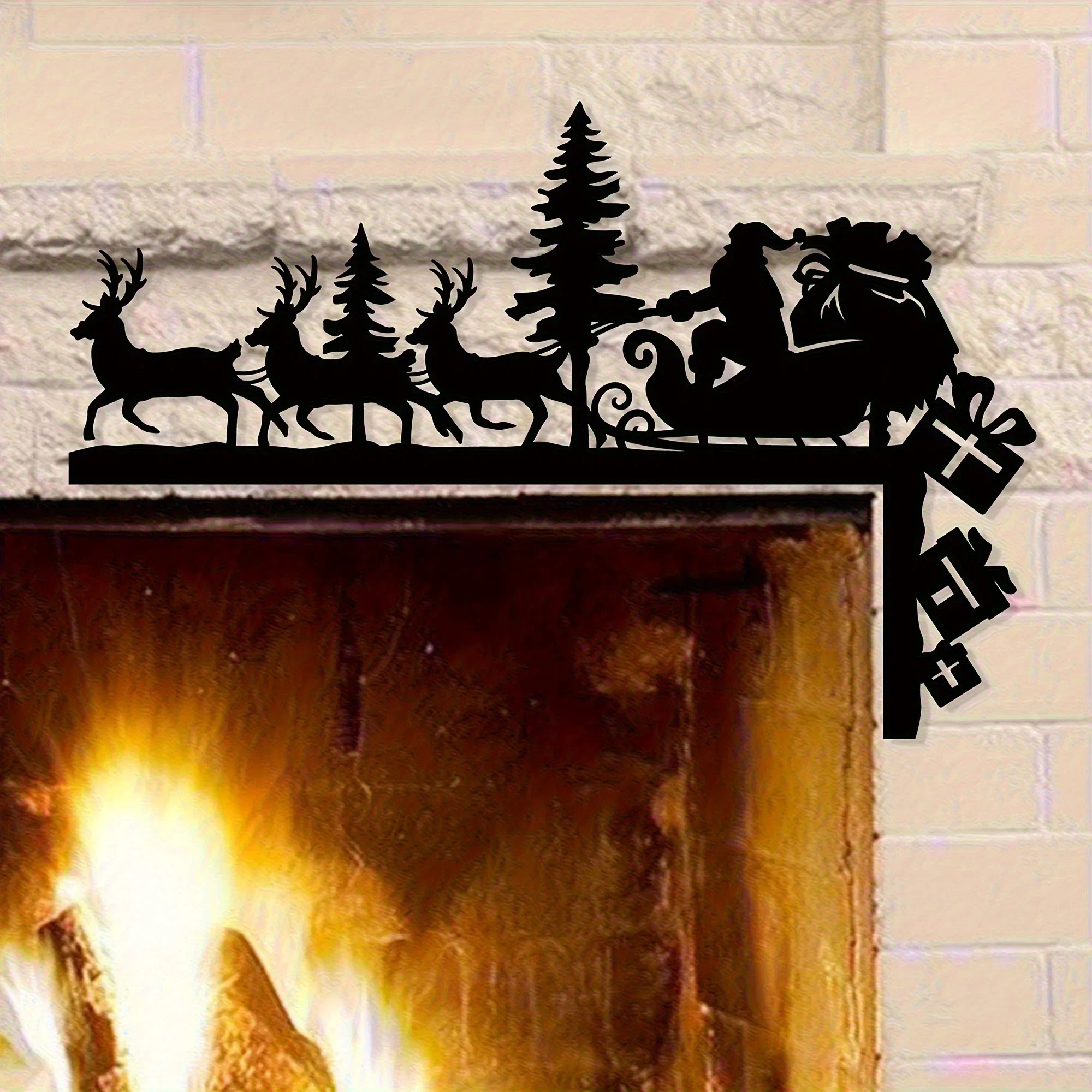 2D Flat Surface, 1pc Acrylic Christmas Door Corner Decoration- Santa Claus and Reindeer Silhouette Art, No Electricity Needed