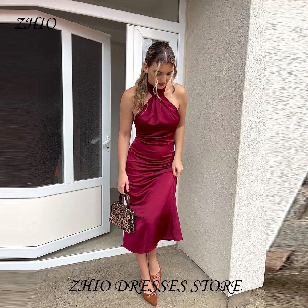 

ZHIO Elegant Suspender Long Skirt Woman Tied In Off-Shoulder Brown Midi Dress Summer Off-Shoulder Party Dress Pleat Customized