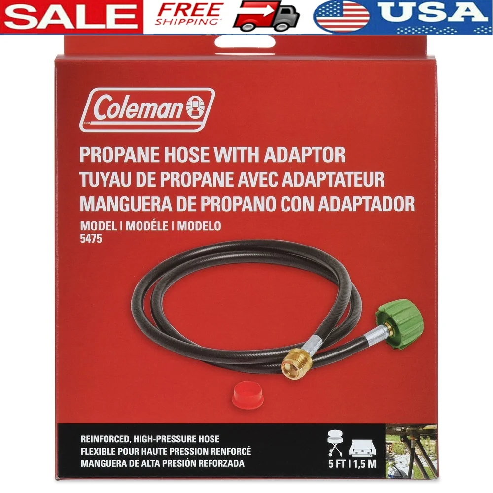 

High Pressure Propane Gas Hose Adapter 5 Foot Long Durable Connector 20 Pound Tanks Fuel Appliances Bendable Detachable Solution