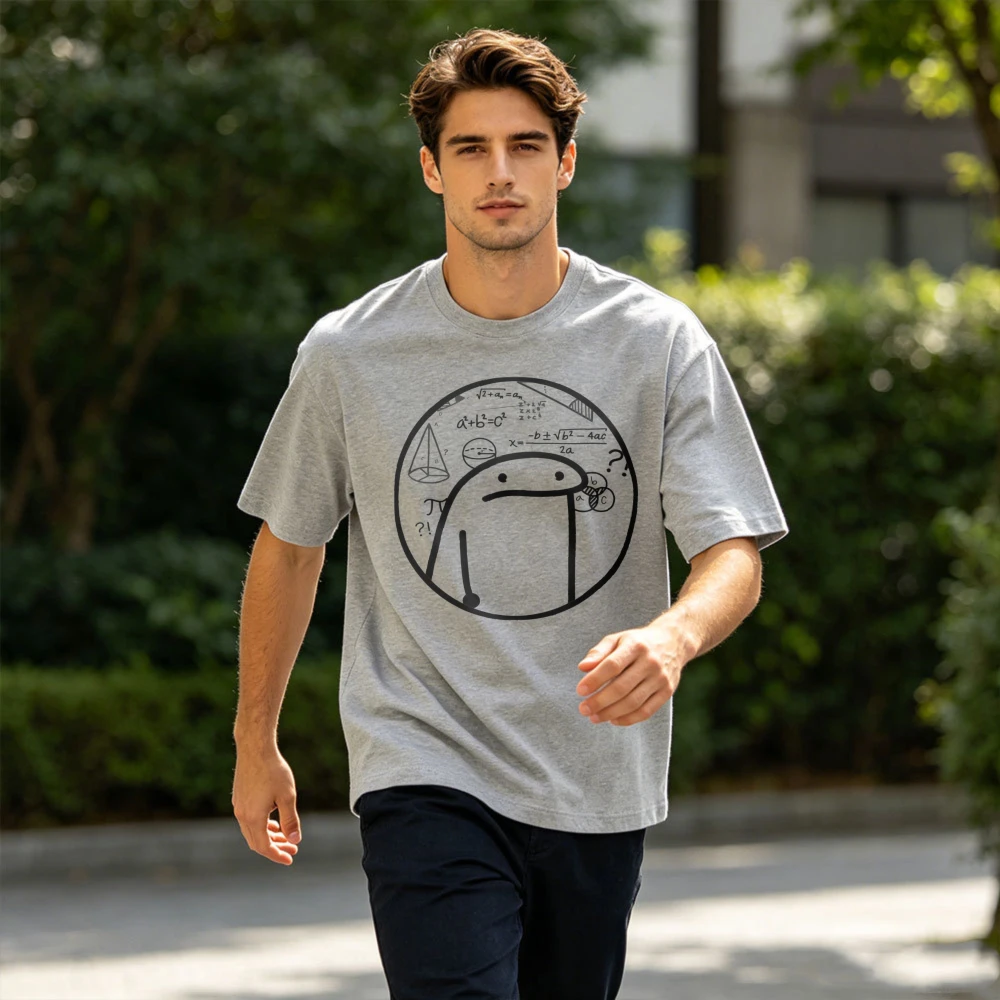 Flork Meme Character Math Formula Circle Graphic Men Summer Cotton T Shirt Study Nerd Humor Simple Line Art Casual Short Sleeve