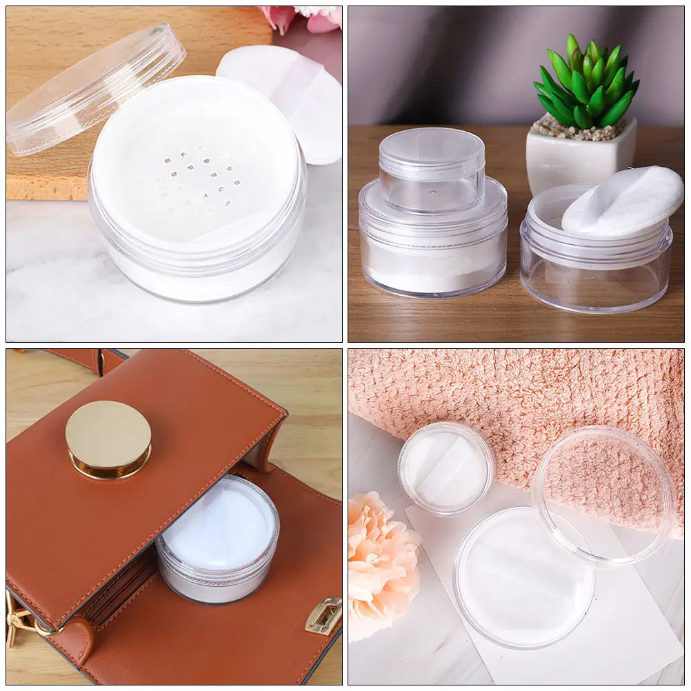 

4Pcs Portable Powder Storage Case Durable Compact Design for Travel Home Use Built-in Puff No Leakage Powder Case