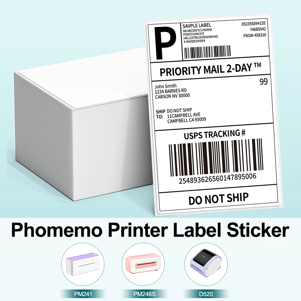 Phomemo fanfold 4 "x 6" direkte thermische Etiketten weiße perforierte Versand etiketten kompatibel mit Zebra pm241 246s d520 Druckern