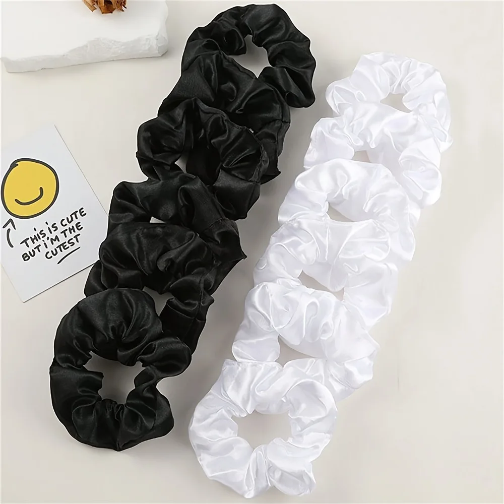 

Satin Hair Scrunchies 5Pcs Solid Color Soft Elastic Ponytail Scrunchies for Women No-Slip Stretchy Daily Hair Accessories
