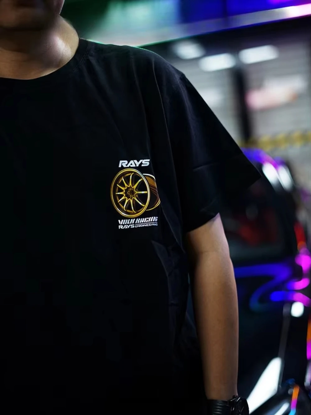 2026 Fashion New Japanese Modified Car RAYS Wheel Hub Pattern Printed Summer Cotton Short-sleeved T-shirt for Both Men and Women