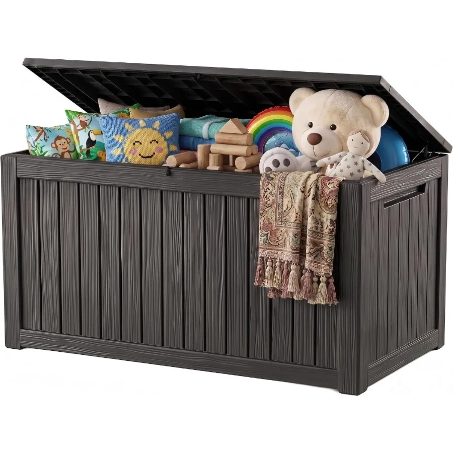 Outdoor Storage Box, 360 Gallon Waterproof Resin Deck Box with Support Rod