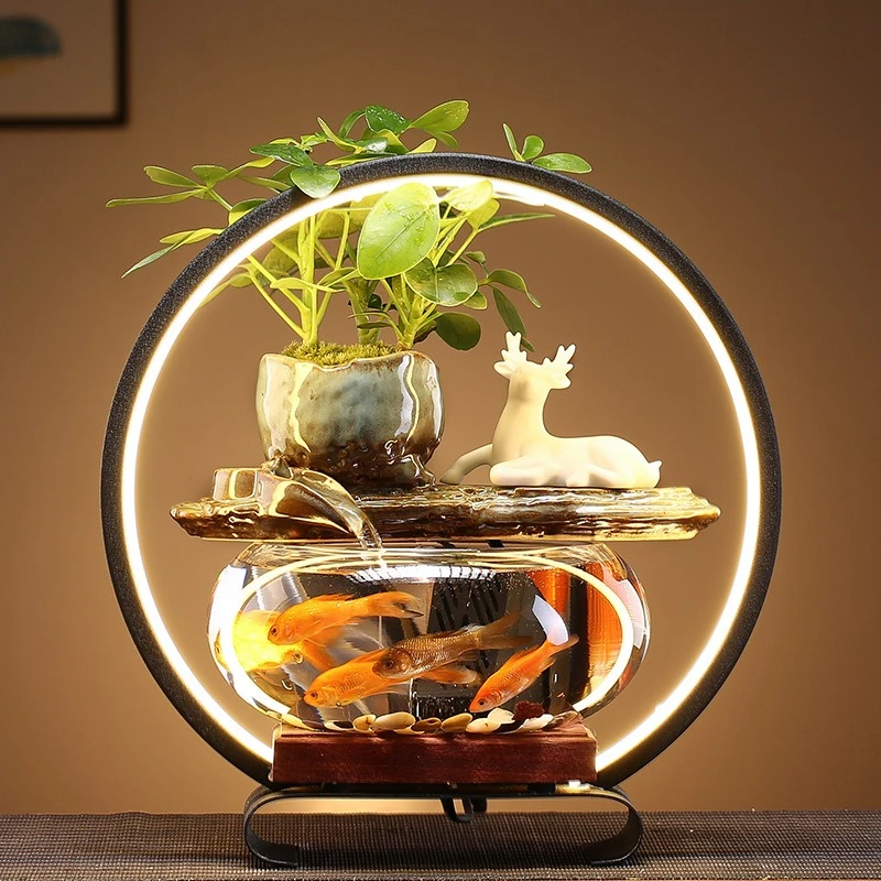 Transparent glass running water goldfish tank desktop decoration