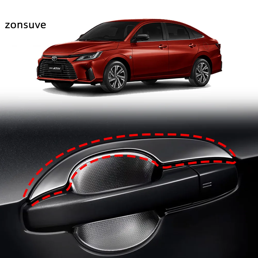 

For Toyota Yaris Ativ / Vios 2023-2026 Exterior Door Handle Chrome Trim Strip Cover Accessory