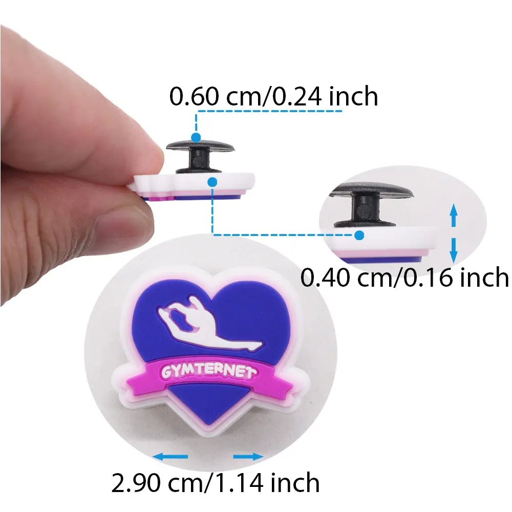 New Arrival 1pcs Just A Girl Who Love Gymnastics PVC Shoe Charms Fit Wristbands Hole Slipper Decoration Sandals Shoes Clogs Pins