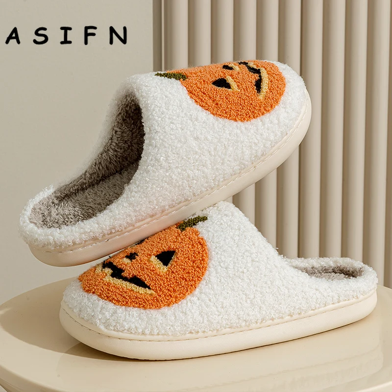 NEW Women Pumpkin Halloween Slippers Men Soft Plush Cozy Indoor Fuzzy Winter Warm Home Footwear House Shoes Fashion for Gift