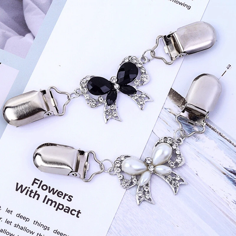 

Metal Holder Diamond-Garters Duck-mouth Plated Clasps Sweater Shawl Clips Butterfly Bow Brooches Cardigan Collar Clip