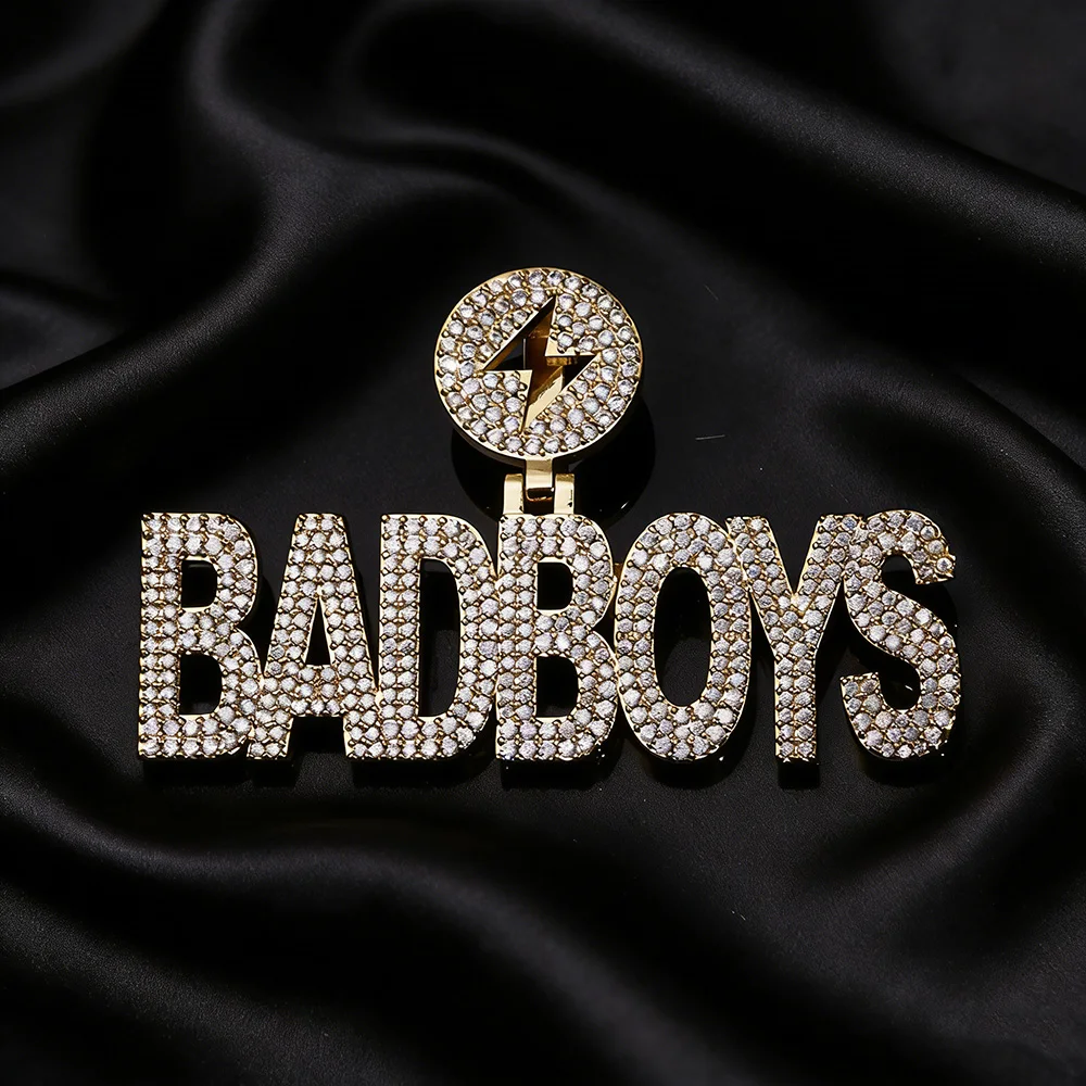 

HHIOK Custom Men Iced Out BADBOYS Letter Pendant Necklace Hip Hop Jewelry Rapper Cool Party Gift