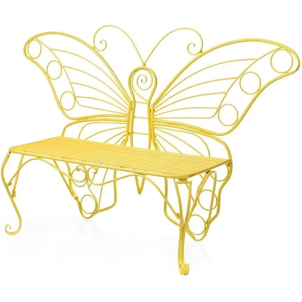 

Weatherproof Butterfly Outdoor Bench for Sunshine Room, Holds Up to 300 lbs, Garden Patio Porch Park Deck, Metal, Yellow