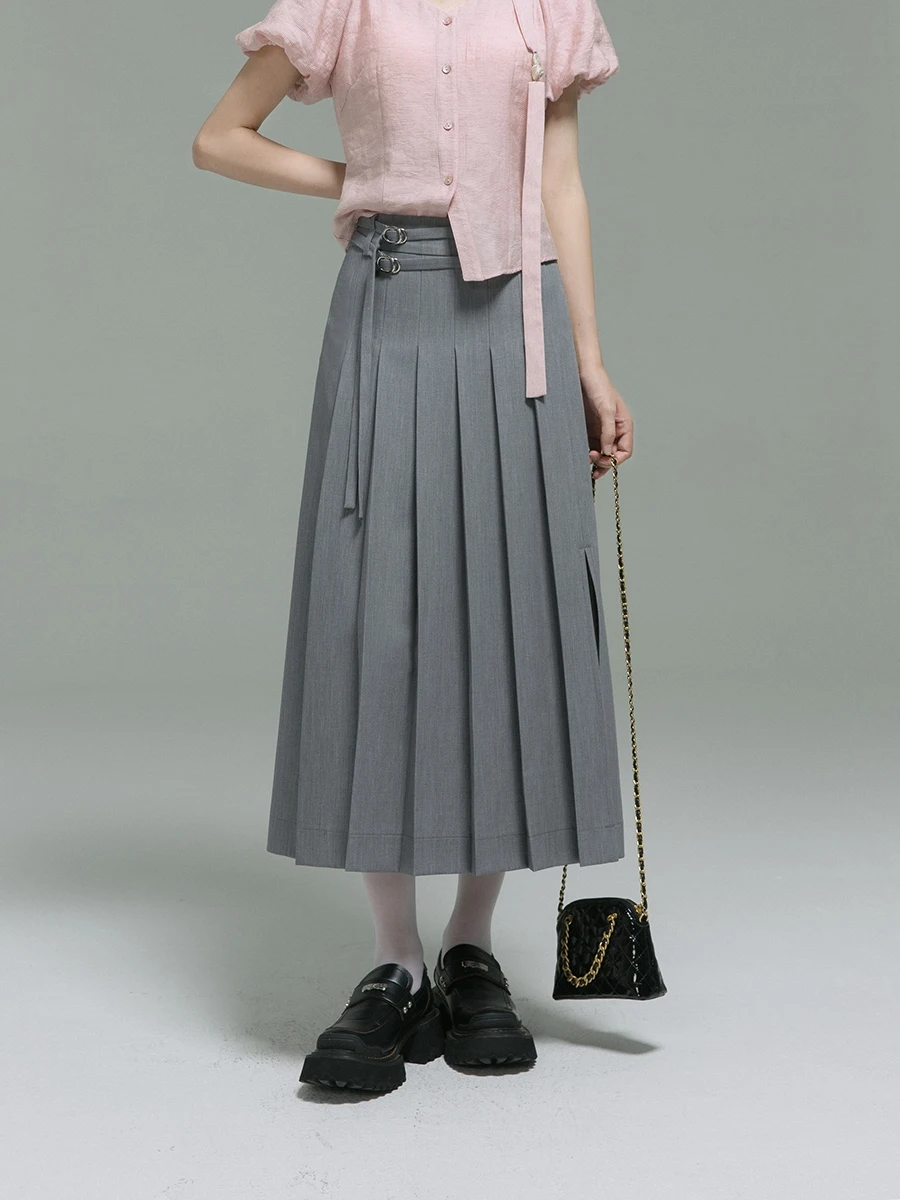 

Юбка XINXINYUE из шерсти с разрезом и плиссировкой, средней посадки, длинная, однотонная, для офиса, из смесового материала (95% шерсть, 5% другие волокна)