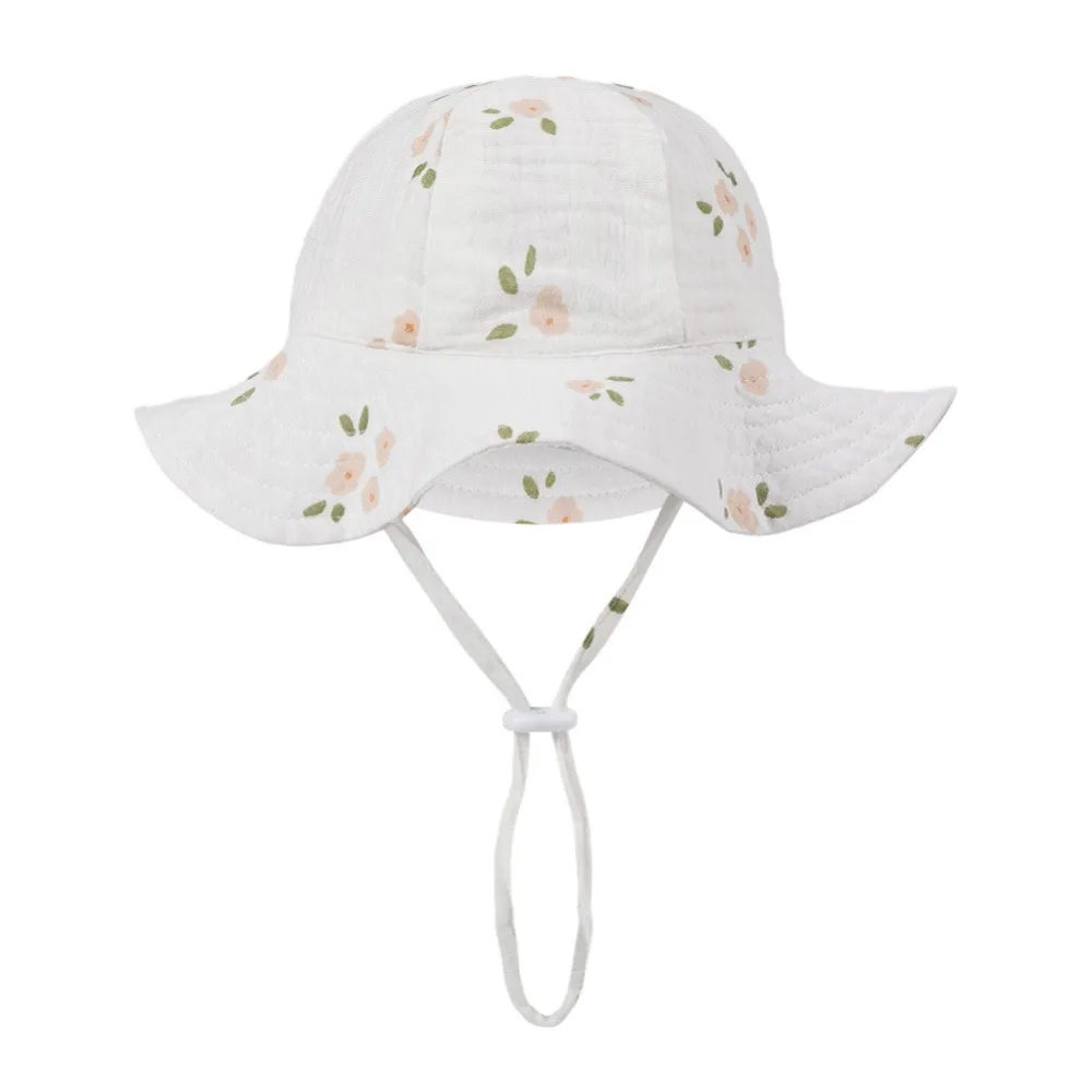

Spring Autumn Adjustable Floral Print Baby Bucket Hat Cotton Chin Strap Children Fisherman Hat Wide Brim Soft Kids Sun Cap Beach