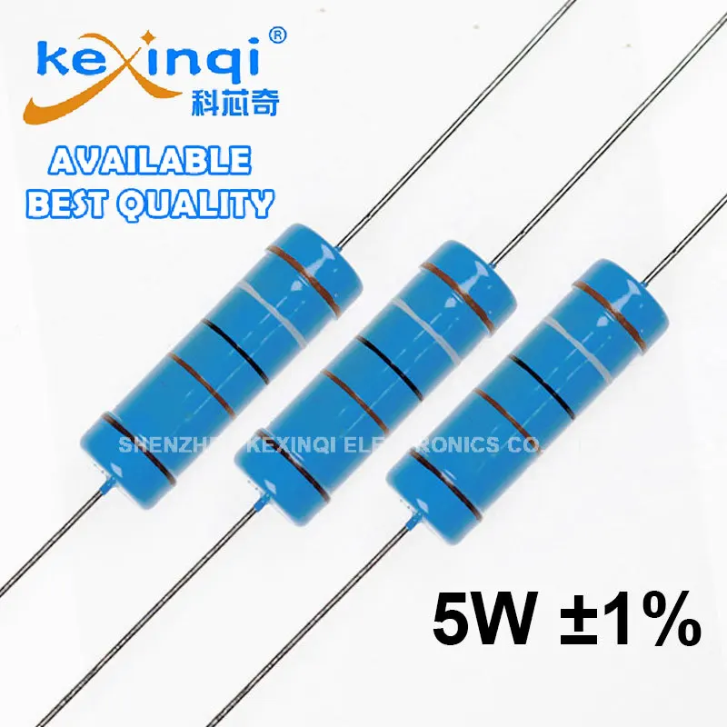 (5Pcs)5W 1% Metal film Resistor resistance 1R~1M 100R 6.8R 10R 150R 5K 10K 1.2 1.3 3.3 10 22 33 120 360 18 390 470 82 R K ohm 10