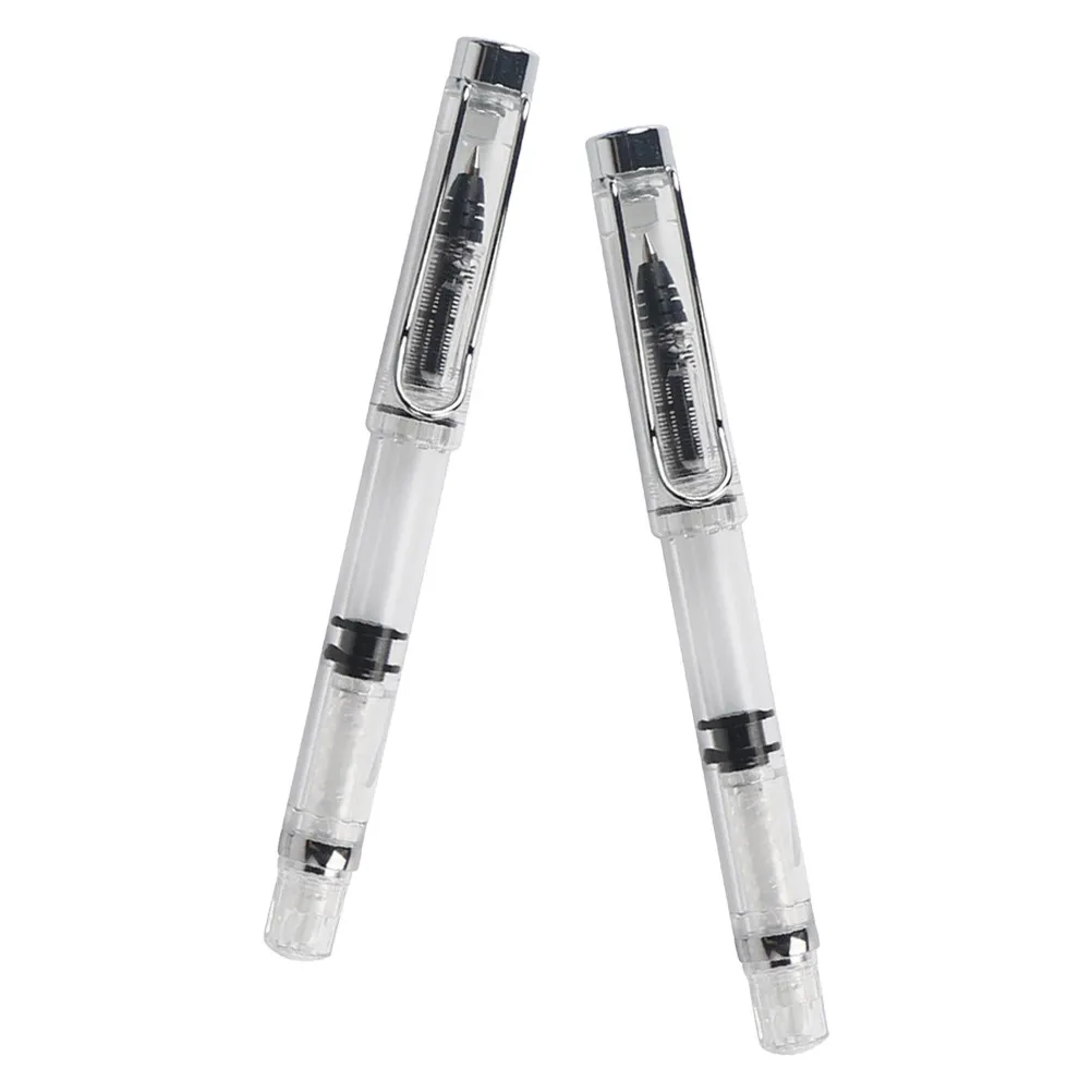 

2pcs Piston Filling Ink Pen Smooth Writing Portable Calligraphy Pen For School Office Artists Large Capacity Transparent Nib