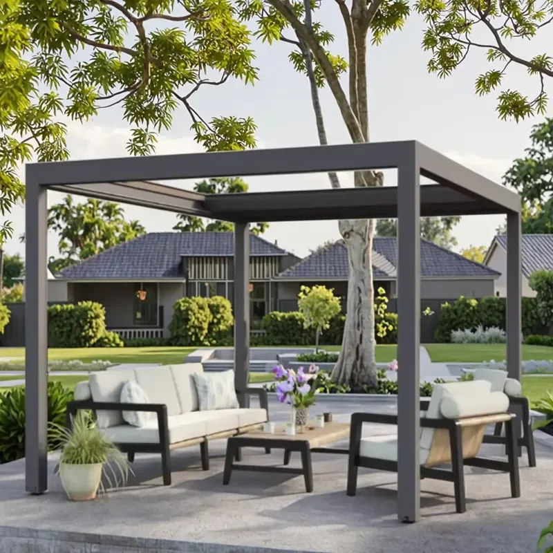 For Amas Pergola Motorized Retractable Louvre Aluminum Waterproof Bioclimatic Outdoor Garden Gazebo Pergola