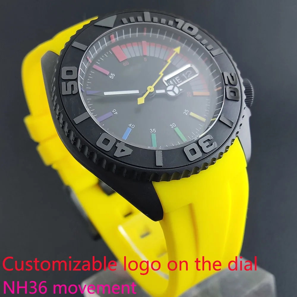 41mm men\'s watch Rainbow dial watch sapphire glass NH36 movement 22mm rubber strap S crown men\'s casual waterproof watch