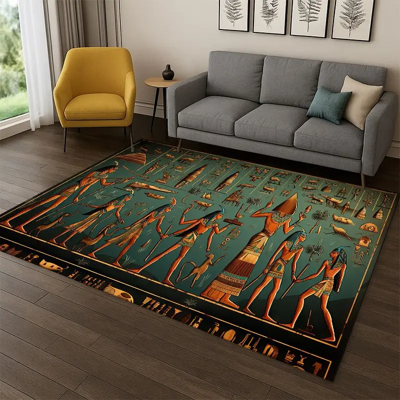Egyptian Mythological mural pictograph Carpet Rug for Bedroom Living Room Sofa Playroom Doormat Home Decor, Area Rug Non-slip
