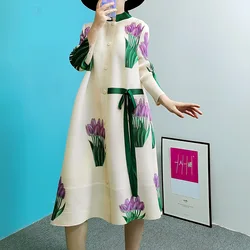Wrinkle printed trench coat stand up collar single breasted 2024 autumn loose fitting jacket  long coat women