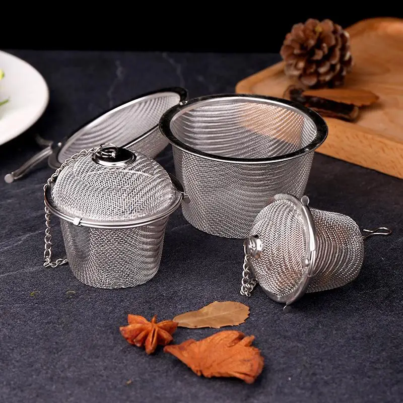 Tea Coffee Stew Spice Soup Herbal Sieve Infuser Reusable Stainless Steel Seasoning Bag Ball Kitchen Filter Sachet With Chain