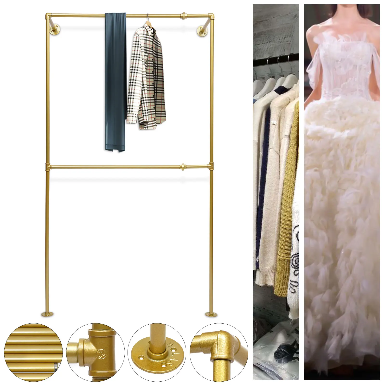 

Gold Free-standing Clothes Storage Rack, Coat Rack Closet Organizer 120*40*210cm, for Bedrooms and Laundry Rooms