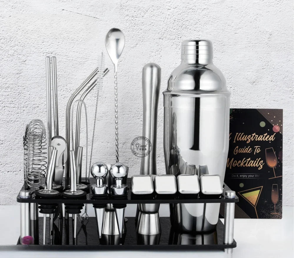 

14-25Pcs 750ml 550ml Boston Cocktail Shaker Bar Tools Wine Mixer Set Bartender Cocktail Shaker Tool Kit with Holder