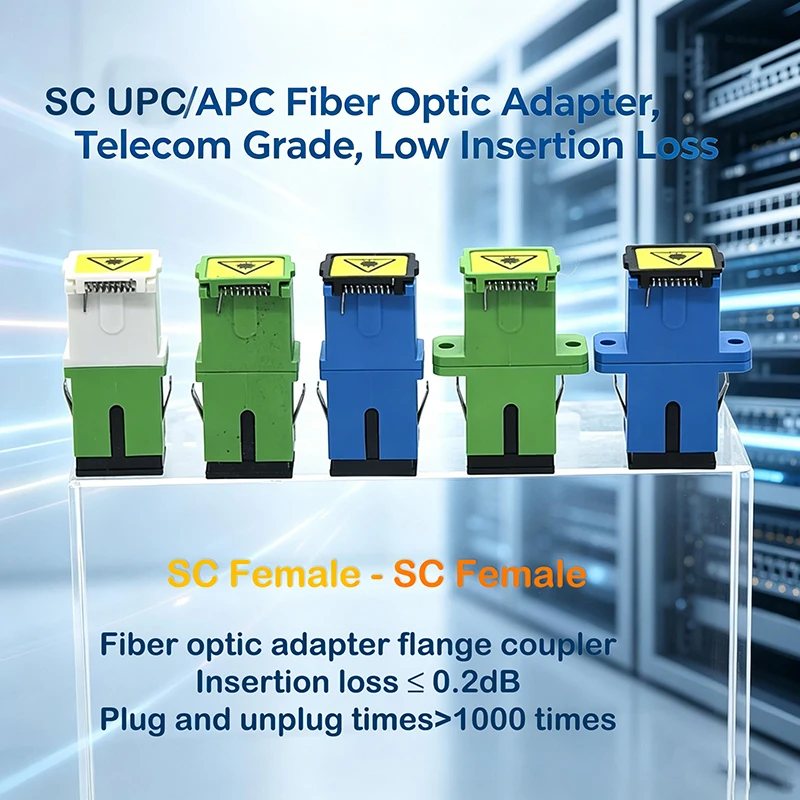 

SC UPC/APC Fiber Optic Adapter Connector, SC-SC Coupler with Auto Shutter, Low Insertion Loss, for CATV FTTH Telecom Networks