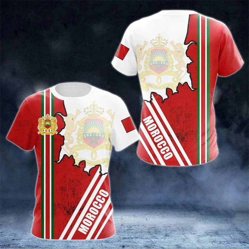 Morocco National Emblem Flag 3D Print Tshirts New Fashion Streetwear Men Women Casual T-Shirt Casual Oversized Gym Tops Homme