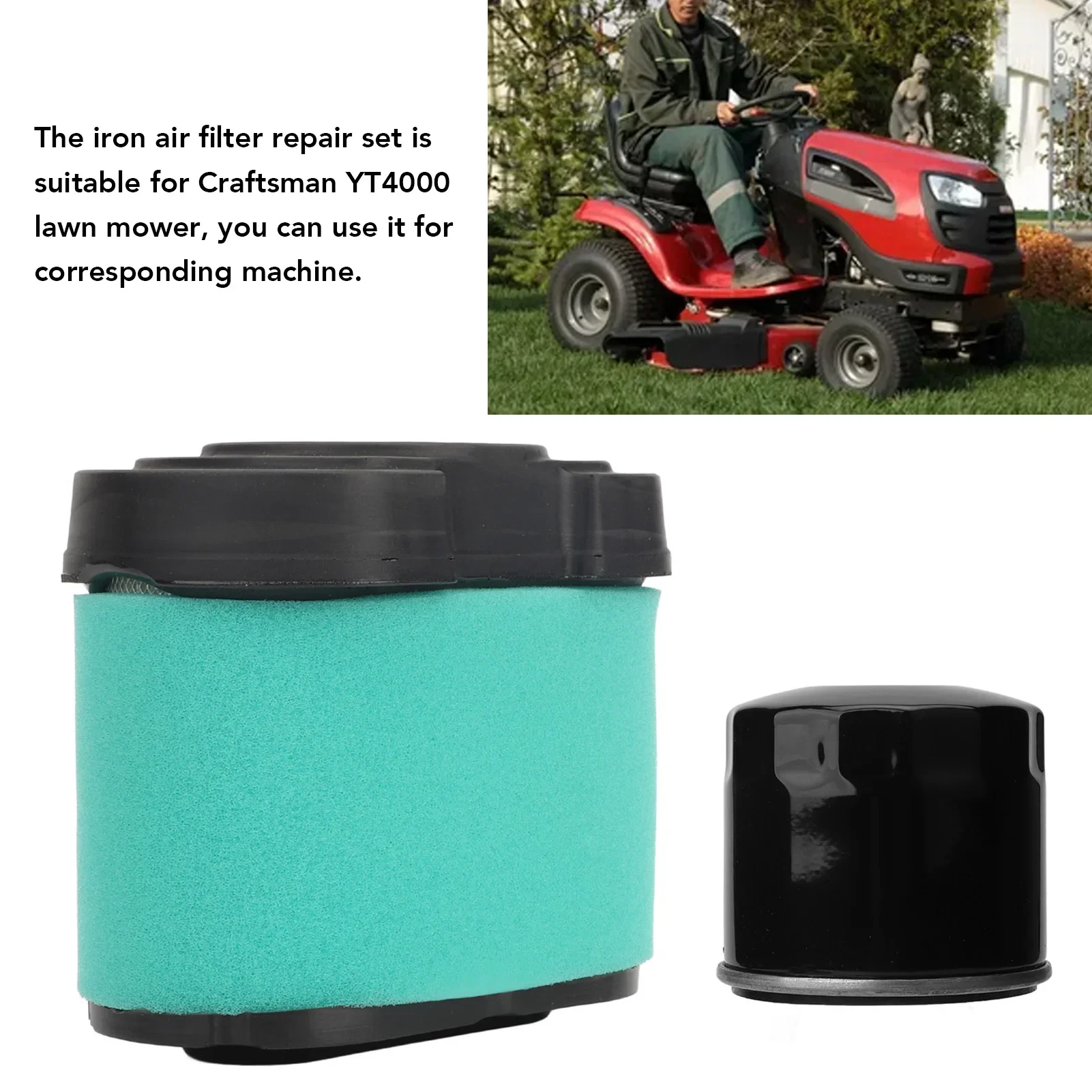 Air Filter Repair Kit Iron Rubber Spark Plug Fuel Filter Buckle Trimmer Accessories for Craftsman YT4000 Lawn Mower 792105