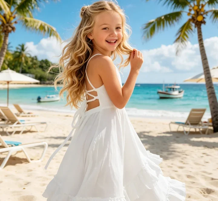 2026 Girls Spring Summer Cotton New Style Backless Lace Mid Length Children's Vest Dress Fashion Solid Color Long Dress