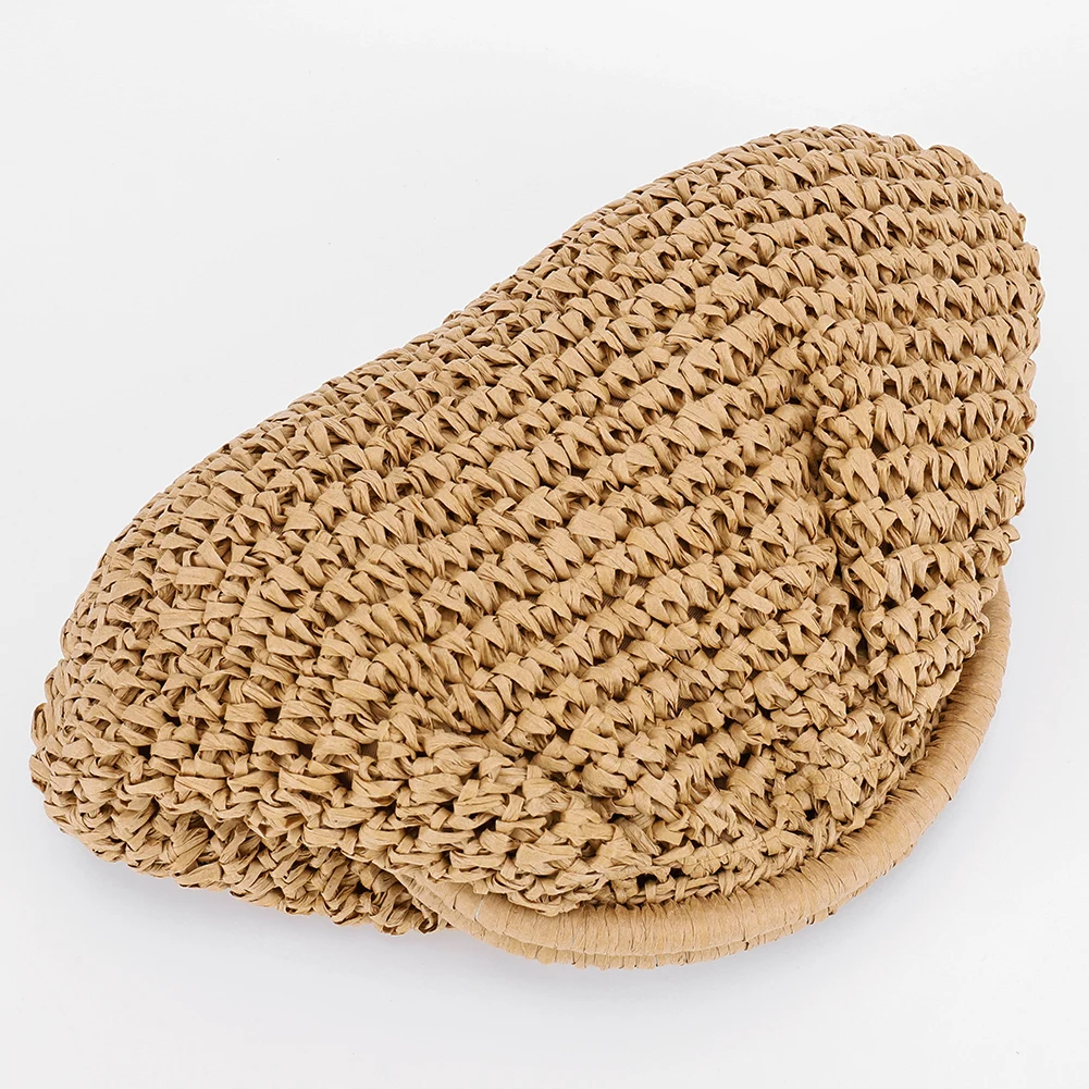 

Women Straw Woven Bag Chain Strap Fashion Shoulder Bag Large Capacity Straw Clutch Purse Solid Color for Outdoor Travel