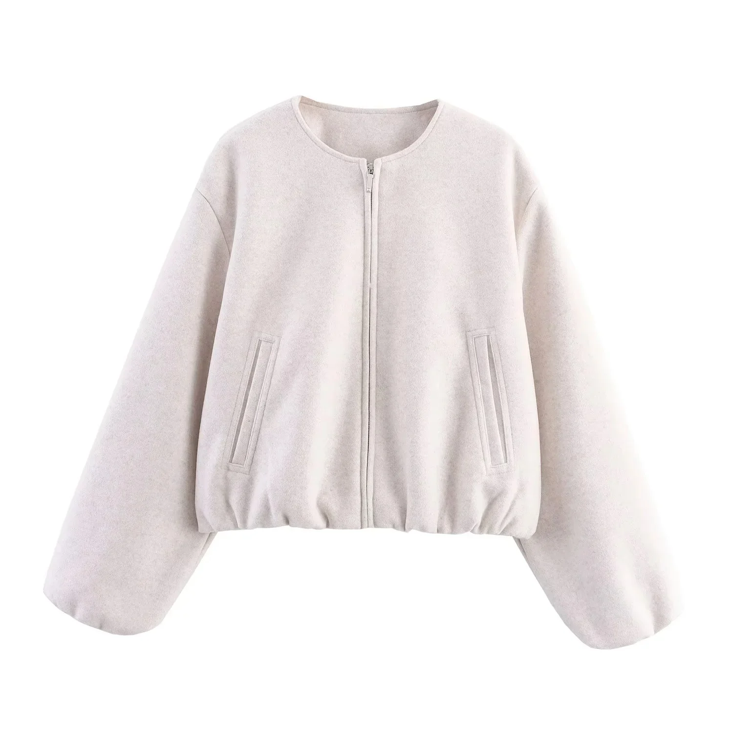 BSAY 2026 Herbst Neue Damen Rundhals-Reißverschluss-Cropped-Bomberjacke Langarm Elastischer Saum Tasche Locker Lässige Kurze Oberbekleidung – Detail 7