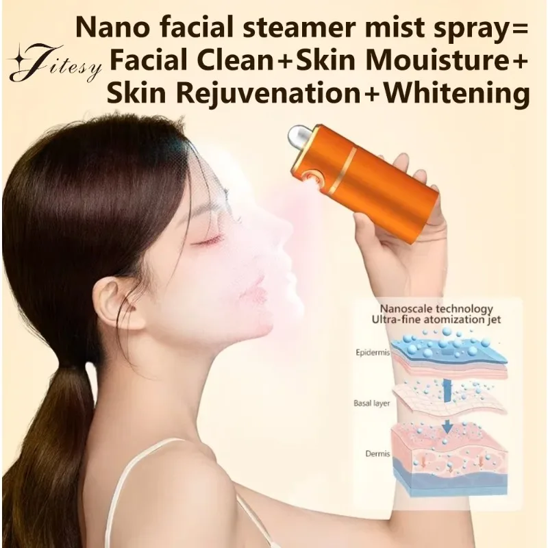 

Nano Facial Spray Rechargeable Red Light Face Steamer Visual Water Tank Deep Hydrating Humidifiers Beauty Health Skin Care Tools