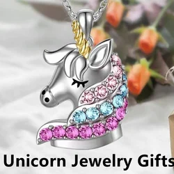 Fashion Unicorn Necklace Color Cartoon Crystal Unicorn Jewelry Pendant Necklace for Women Banquet Birthday Anniversary Gift