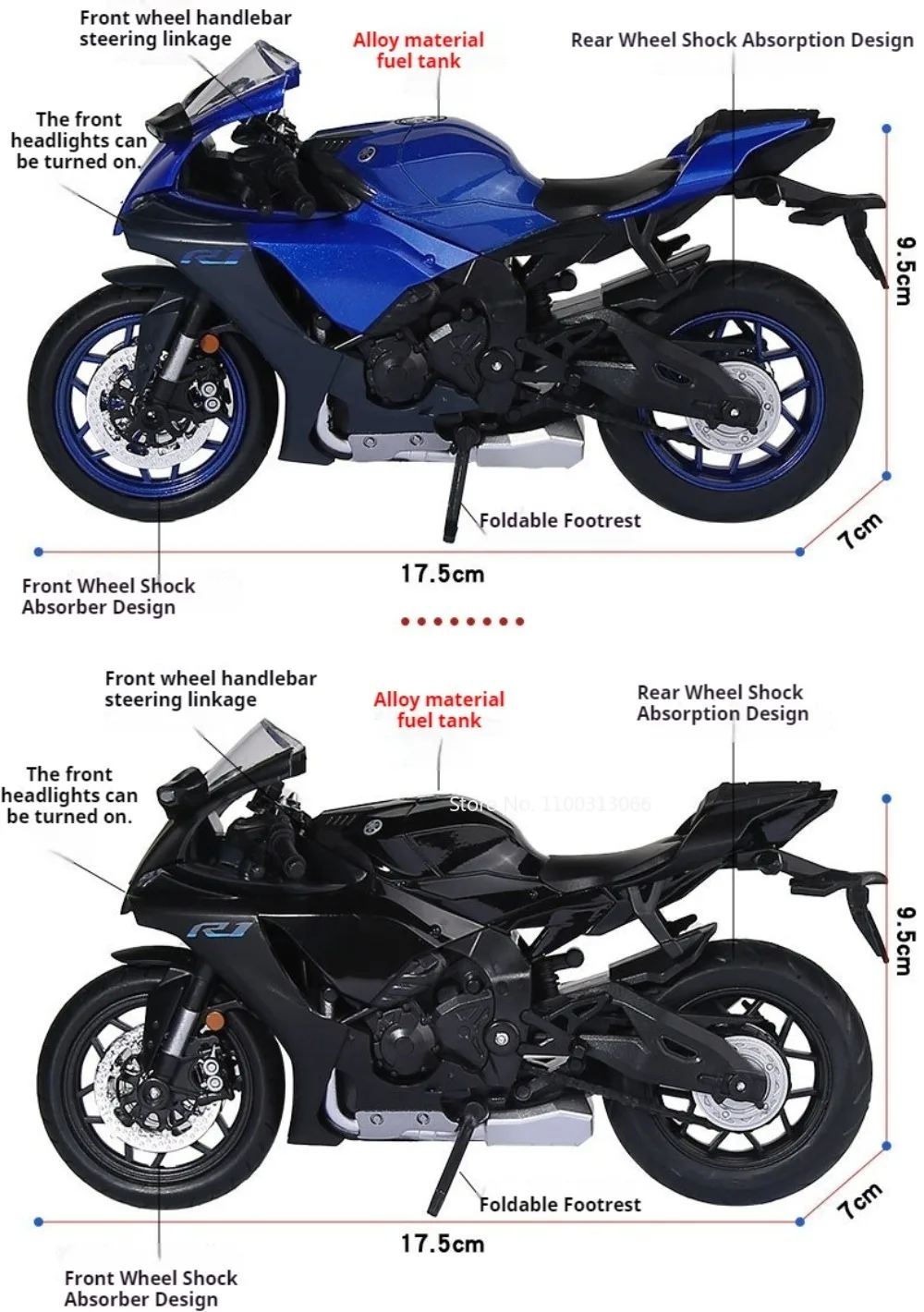 1:12 Legierung R1 R3 Motorradmodelle Spielzeug Legierungsautos Lenkbare Räder Miniatur-Motorrad mit Licht und Sound Fahrzeuge Tischdekoration – Detail 3
