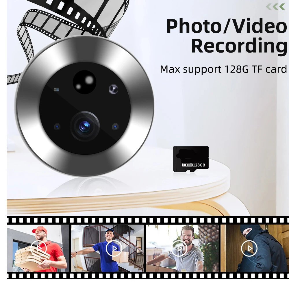 Tuya vem com uma campainha digital inteligente de 4,3 polegadas e olho mágico com câmera de alta definição, detecção de movimento PIR, bidirecional